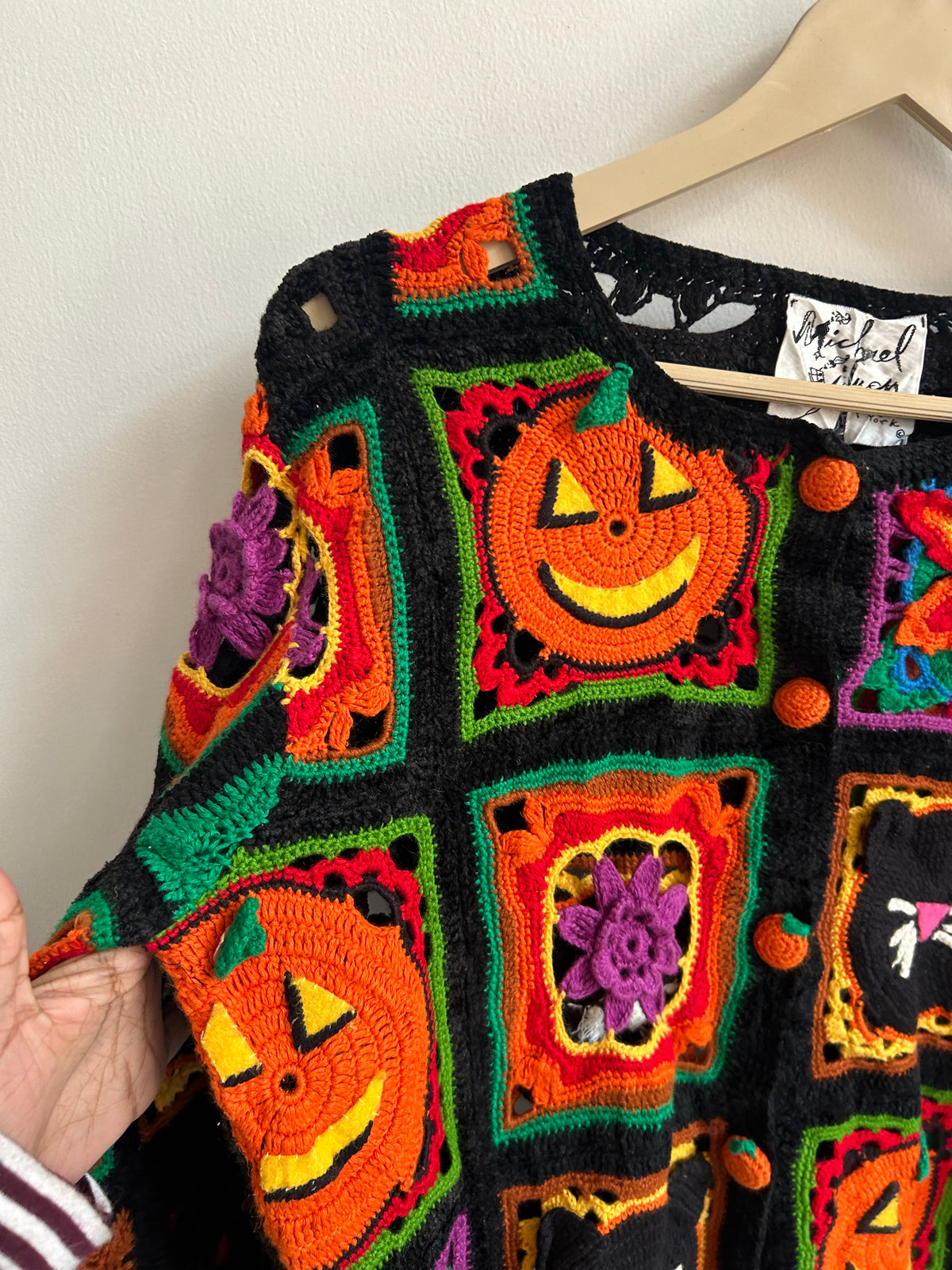 Vintage Halloween Crochet Granny Square Cardigan