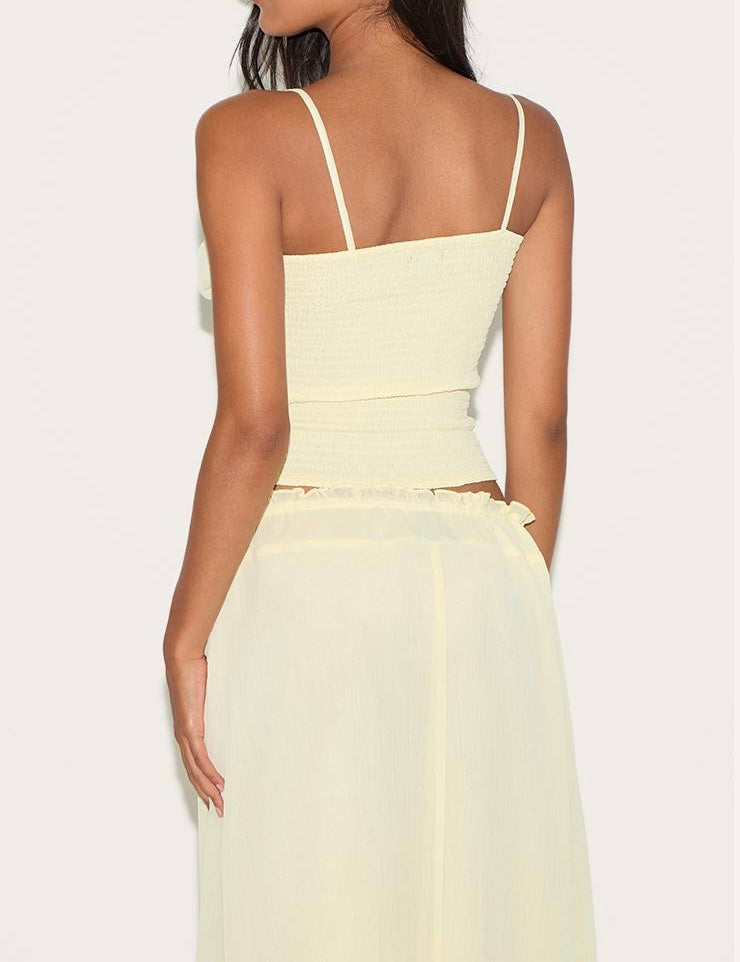 Pretty Little Thing yellow ruched bust top