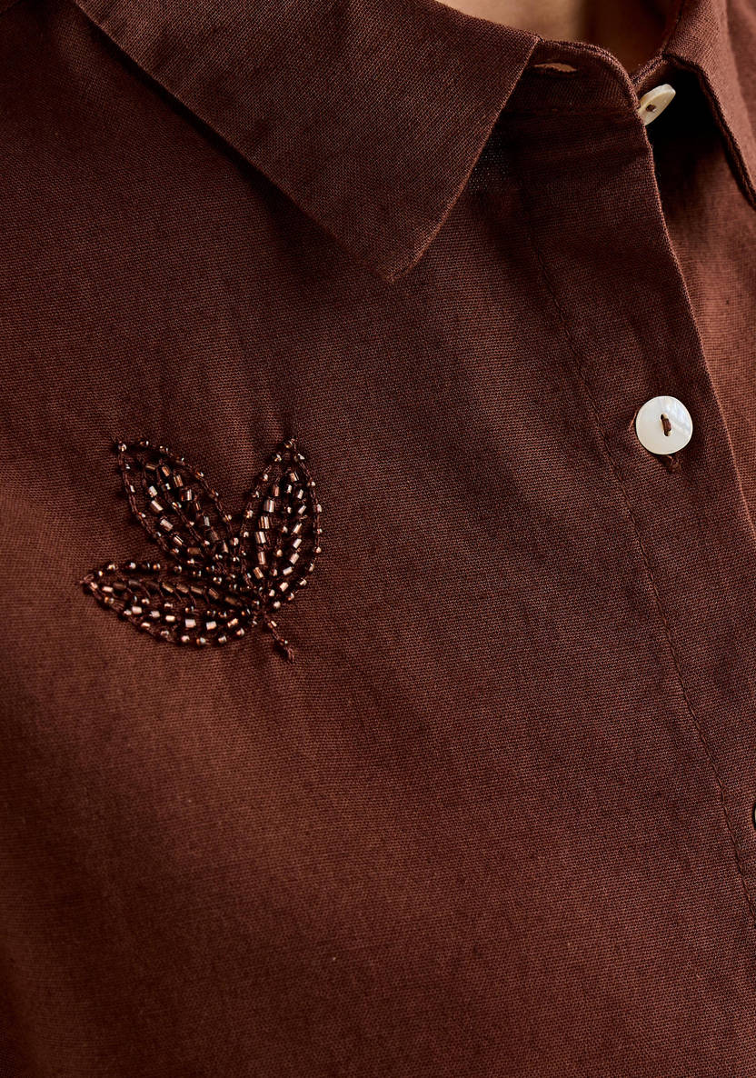 Brown Cotton Sequince Shirt:50”