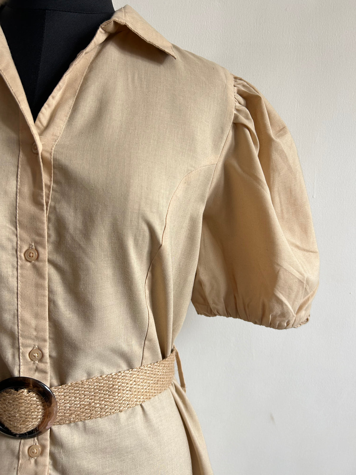 Beige Cotton Dress with Belt