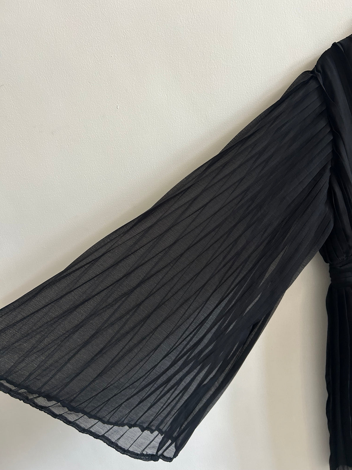 Black Pleated Flared Sleeves Dress