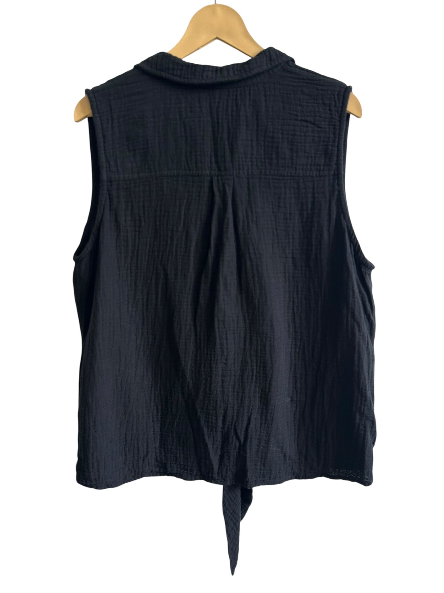 Black Cotton Embroidered Knot Top