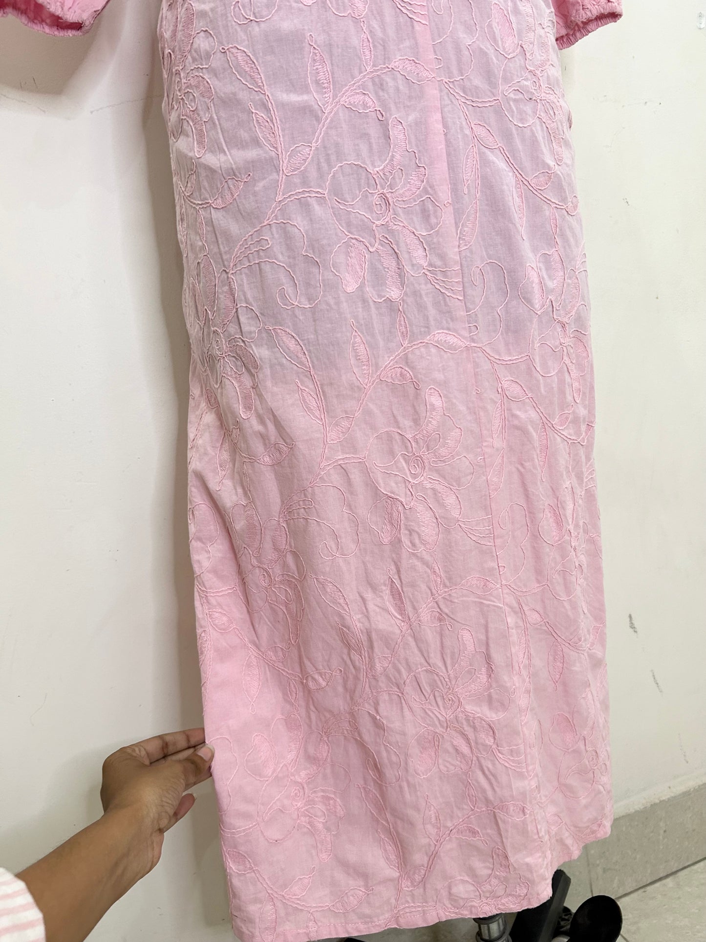 Pink Embroidered Cotton Dress