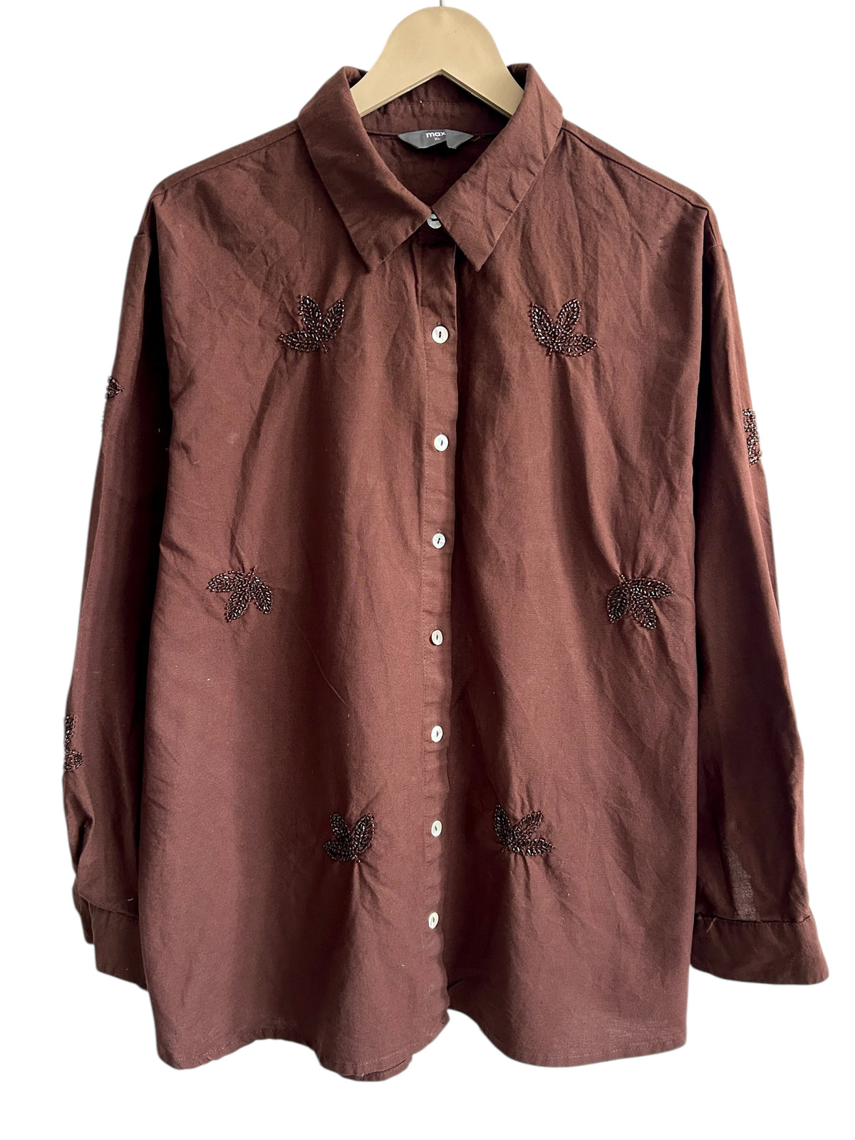 Brown Cotton Sequince Shirt:50”