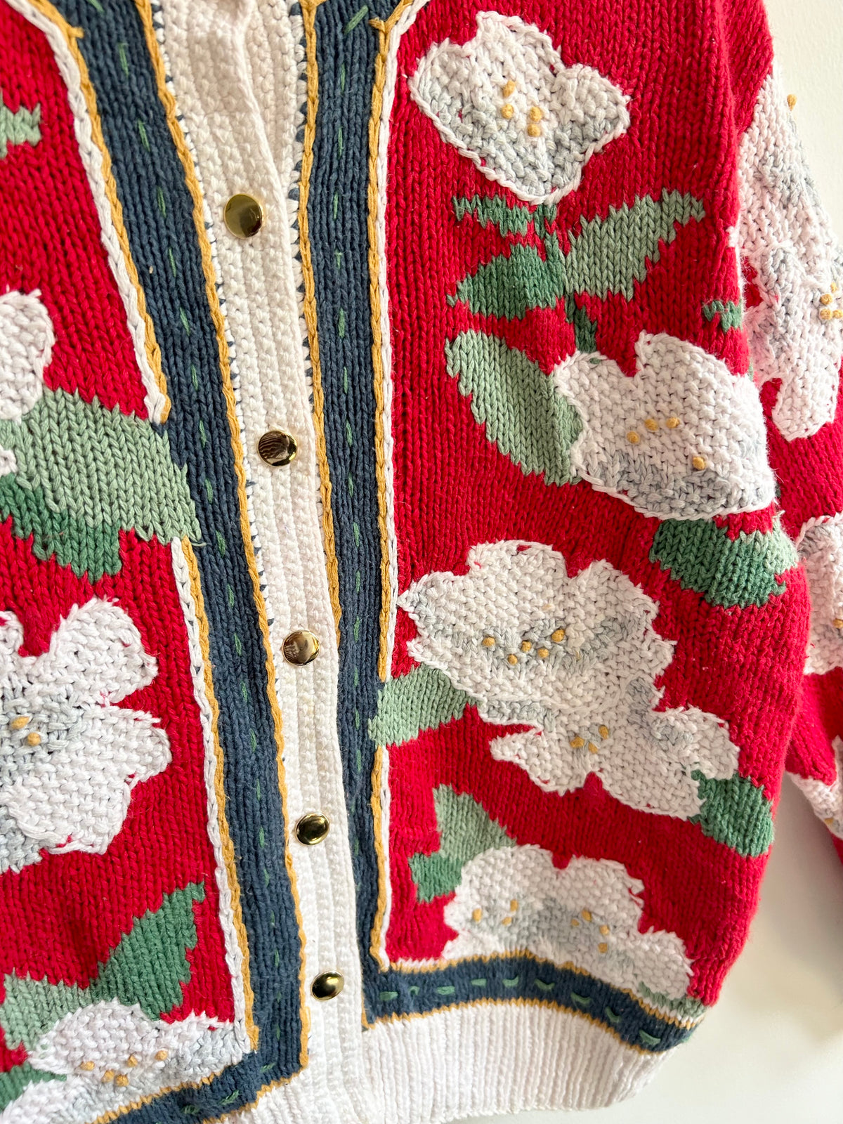 White Floral Red Cardigan