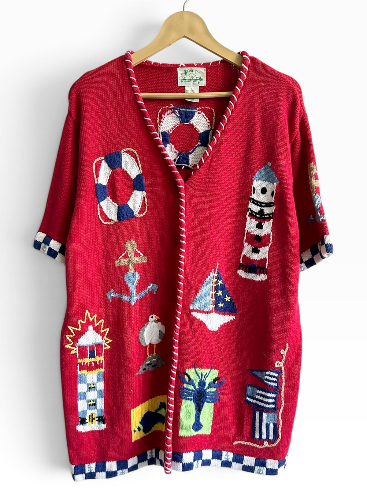 Vintage Nautical Coastal Short Sleeve Cardigan
