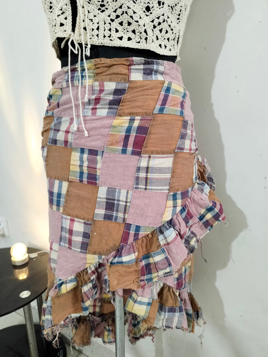 Patchwork Wrap Skirt: Waist- Till 34”