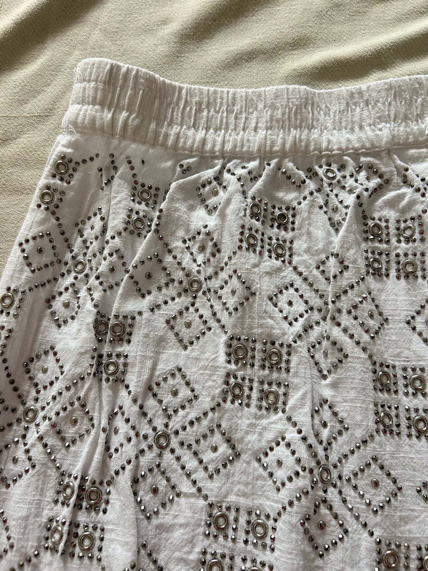 White Cotton Embellished Shorts