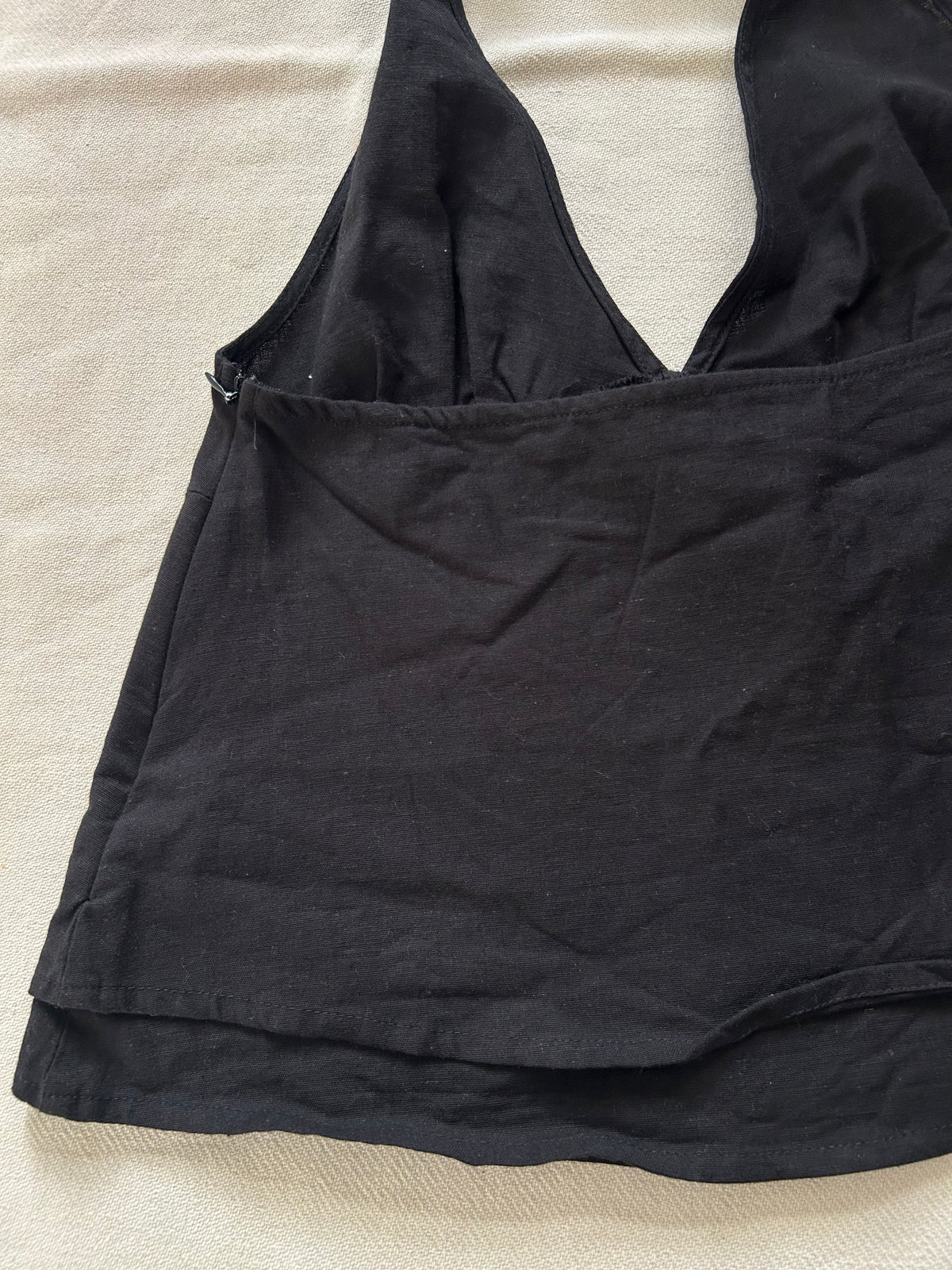 Black Cotton Halterneck Top: 34”