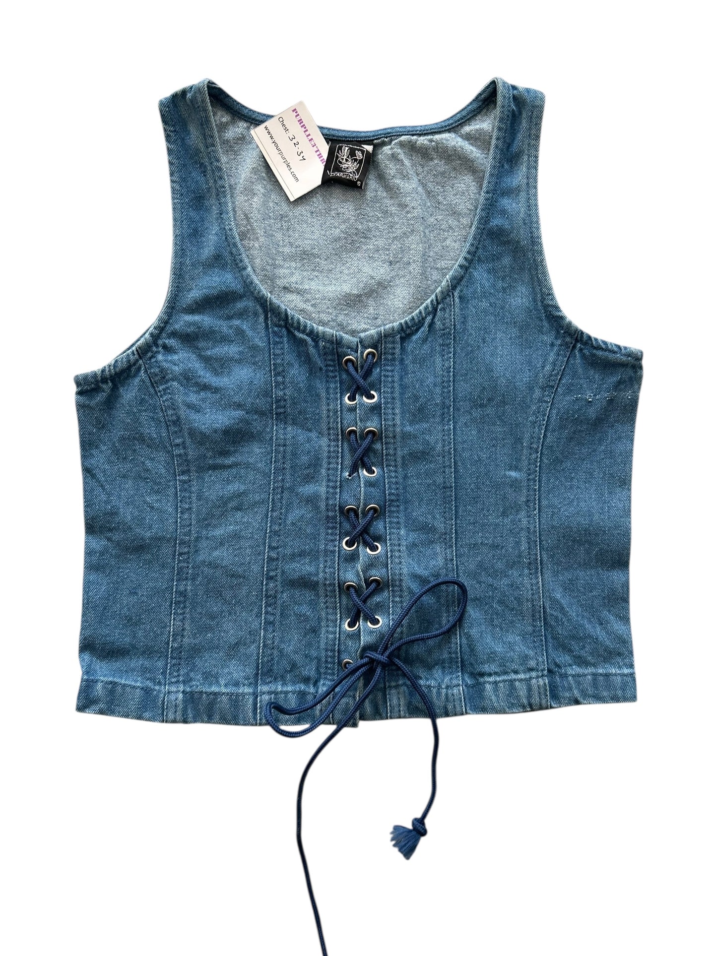 Blue Lace Up Denim Top: 34”