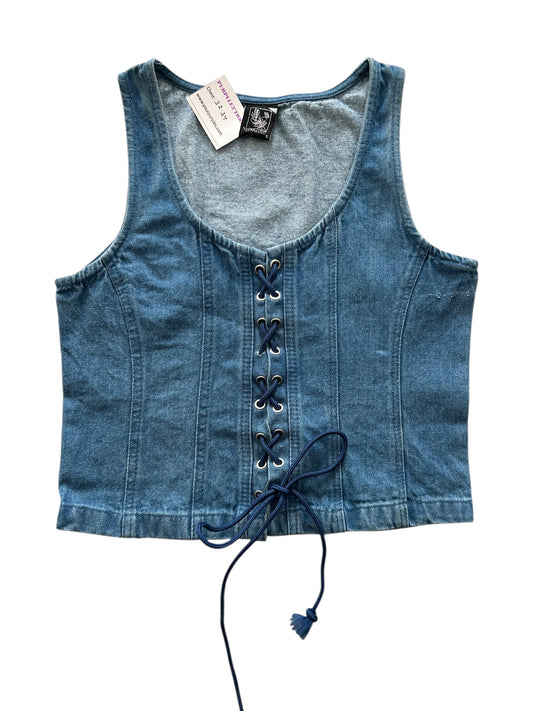 Blue Lace Up Denim Top: 34”