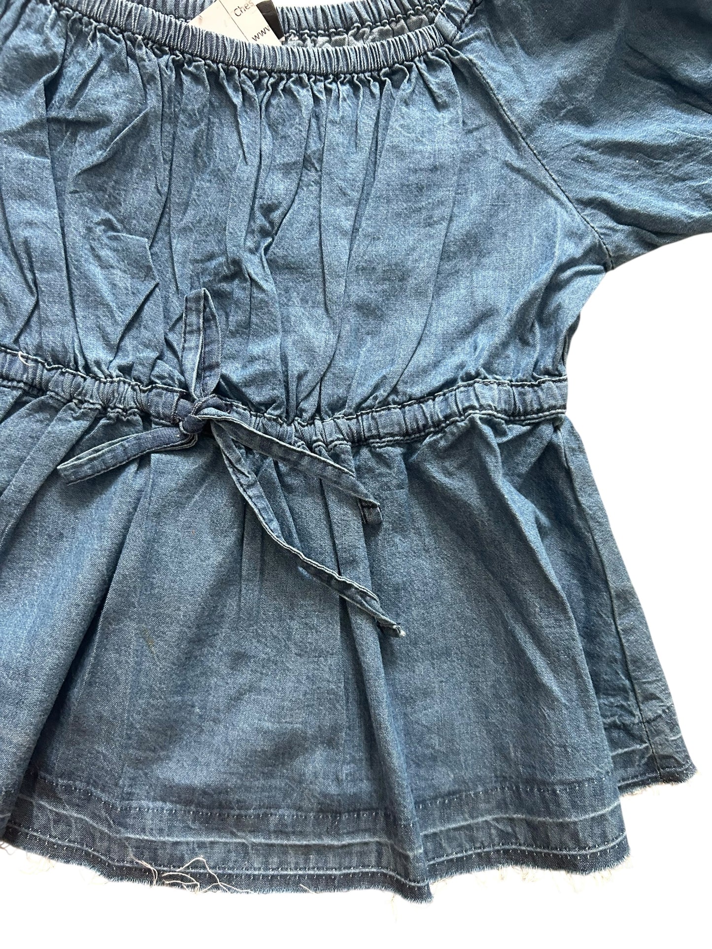 Denim Puff Sleeves Bow Top:40”
