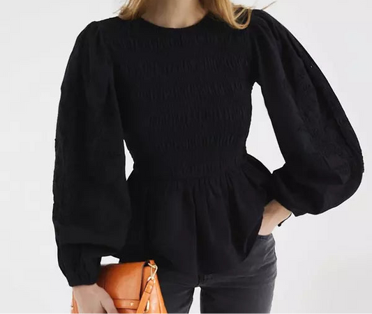 Embroidered Smoked Top: Bust-34” TO 46”