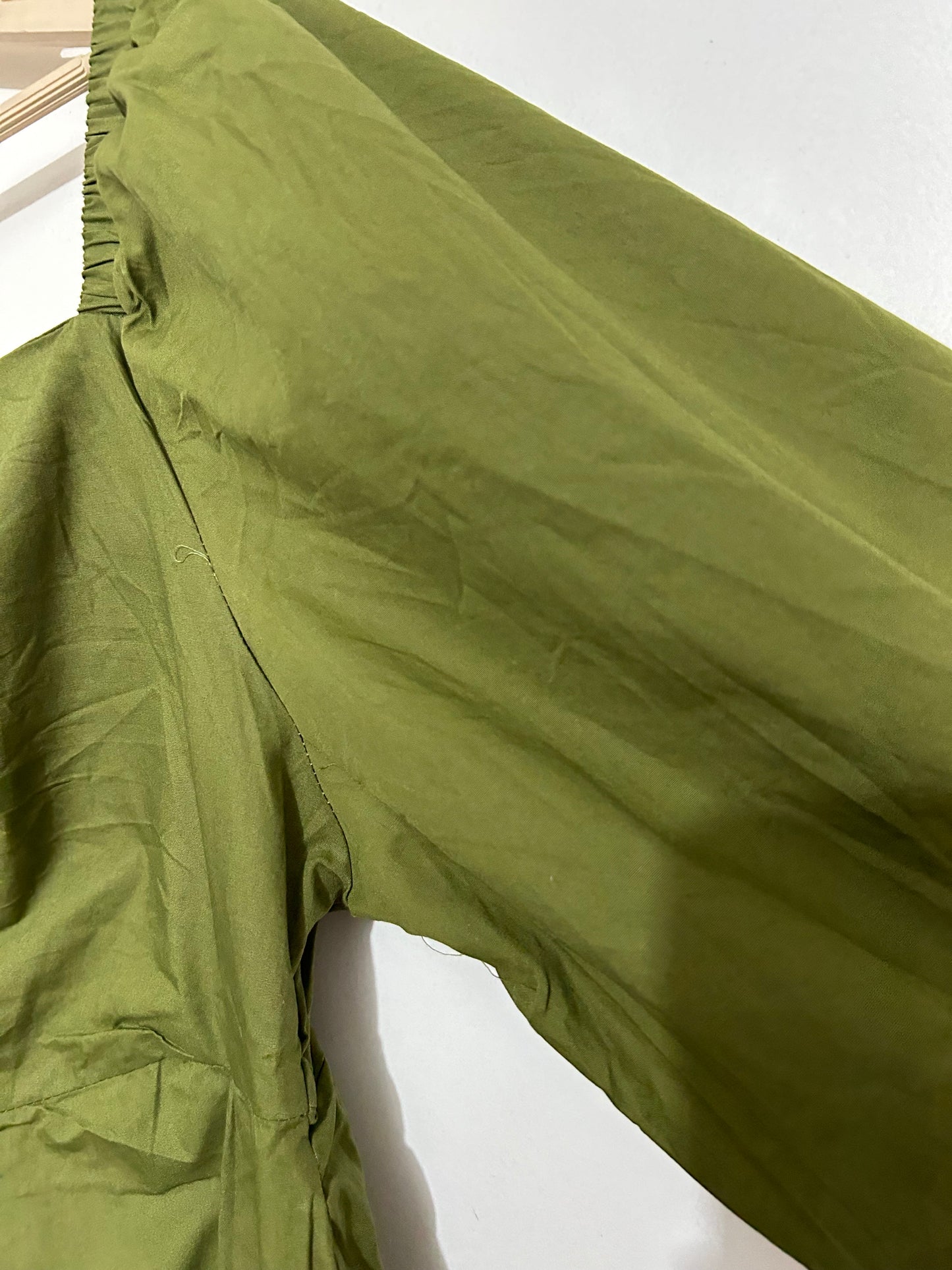 Olive Embroidered Cotton A-Line Dress