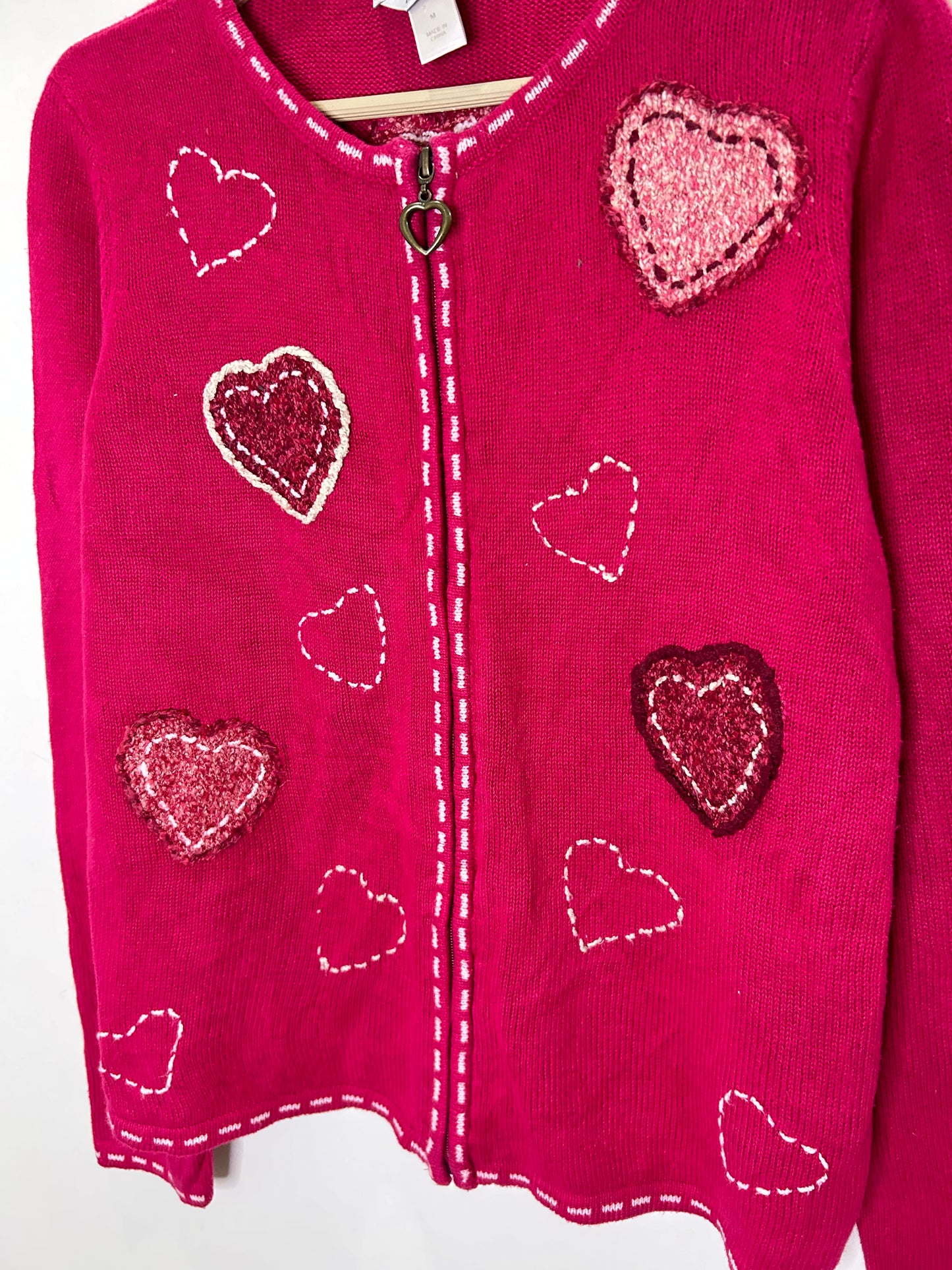Pink Heart Zipper Cardigan
