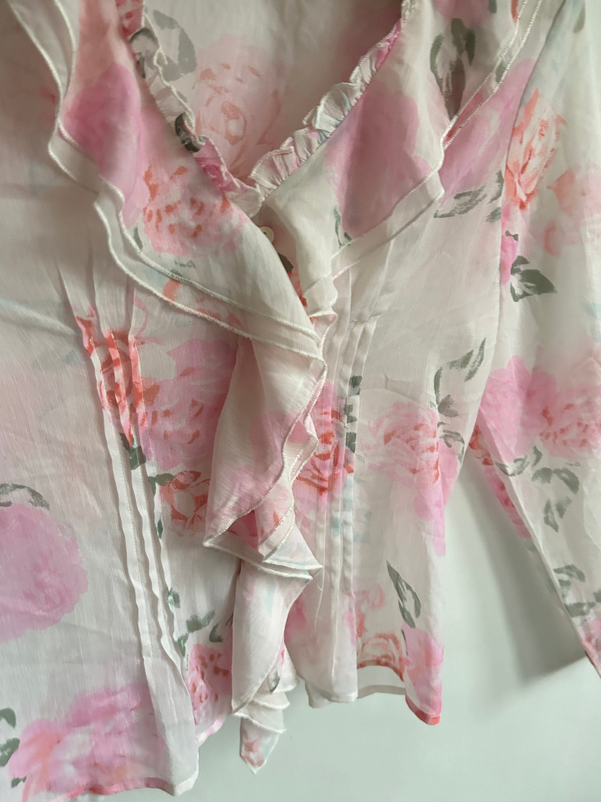 White Floral Ruffle Top: 38”