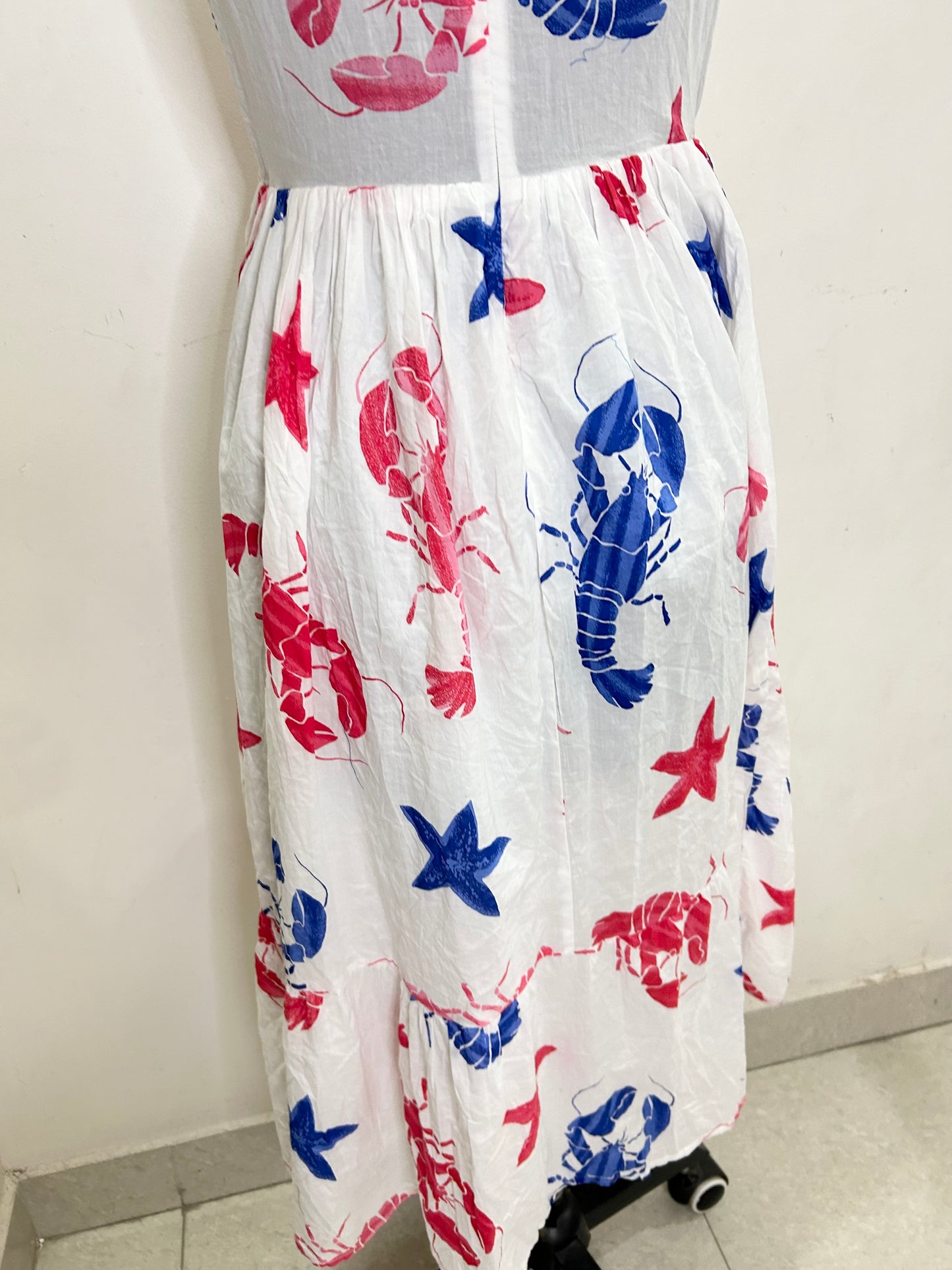 J.Crew Tiered Maxi in Ultramarine Red Lobster Print Cotton Sun Dress