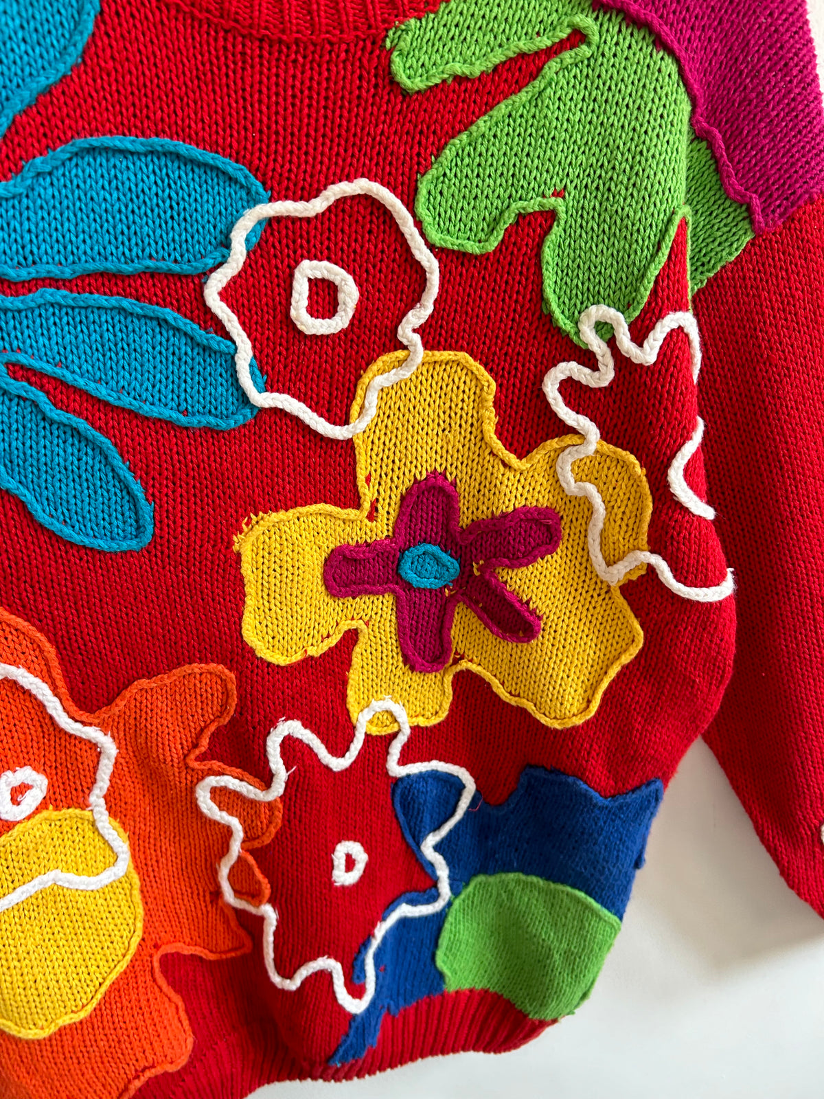 Pop Art Flower Knit Red Sweater