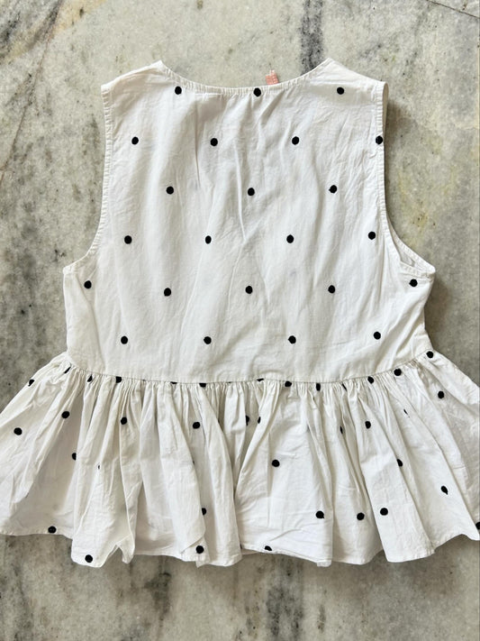 White Cotton Front Twisted Polka Dot Top