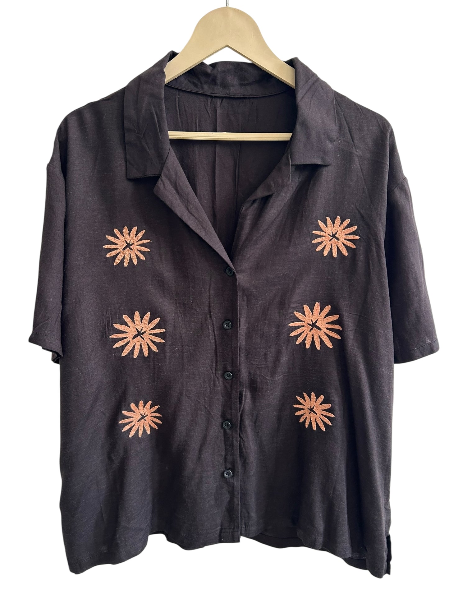 Cotton Black Embroidered Shirt