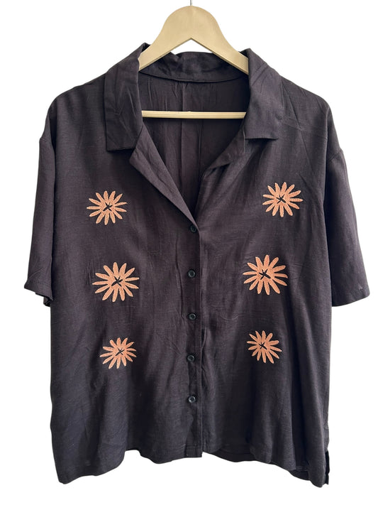 Cotton Black Embroidered Shirt