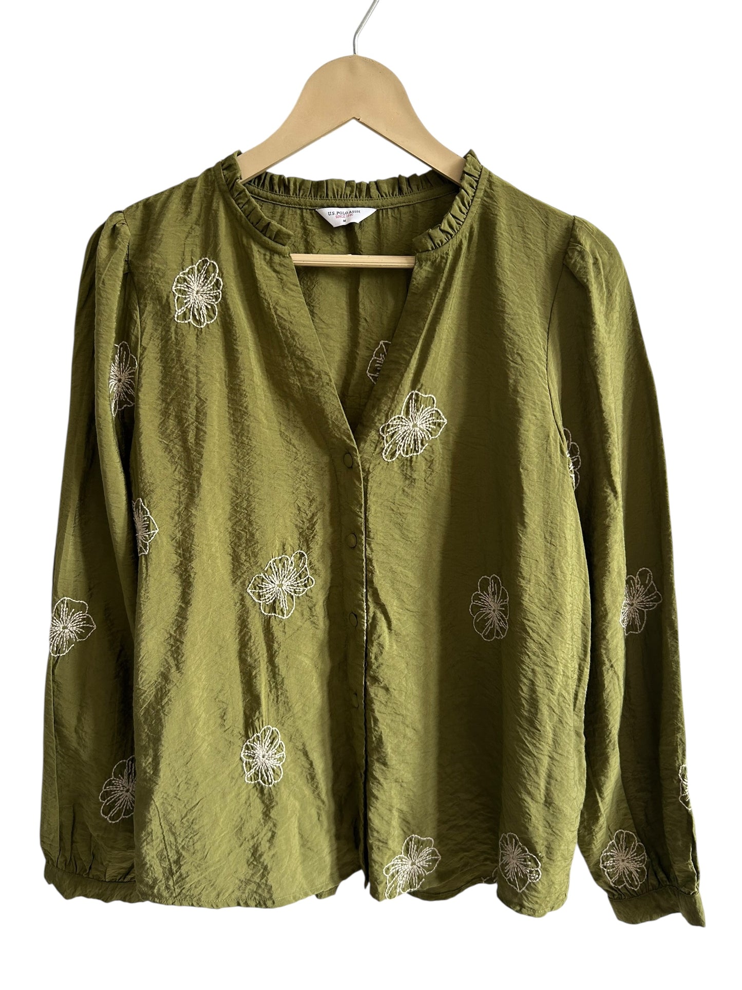 US Polo Green Embroidered Top