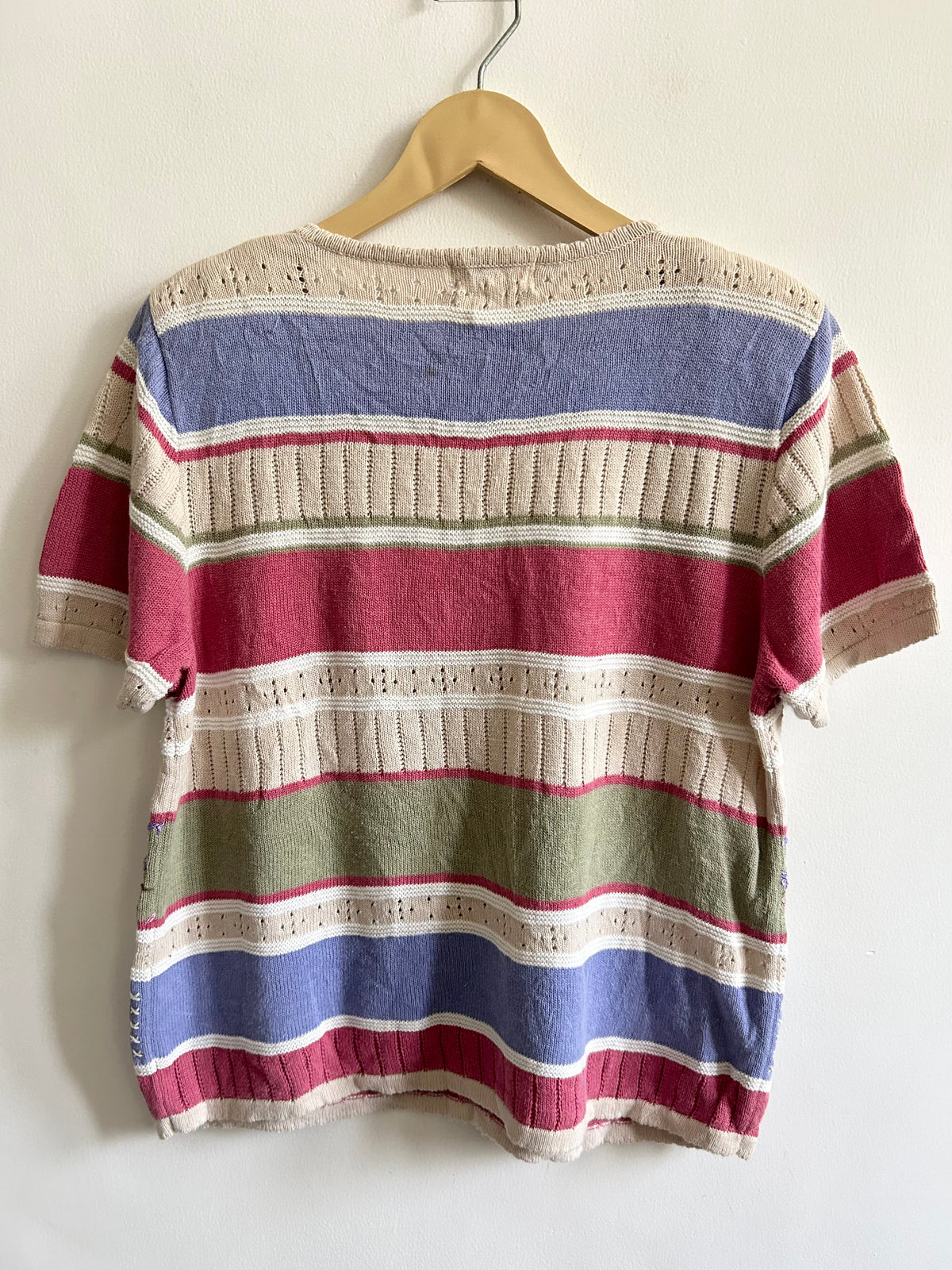 Vintage Striped Floral Embroidered Top