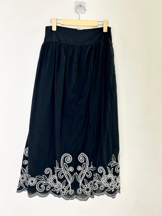 Cotton Embroidered Black Skirt