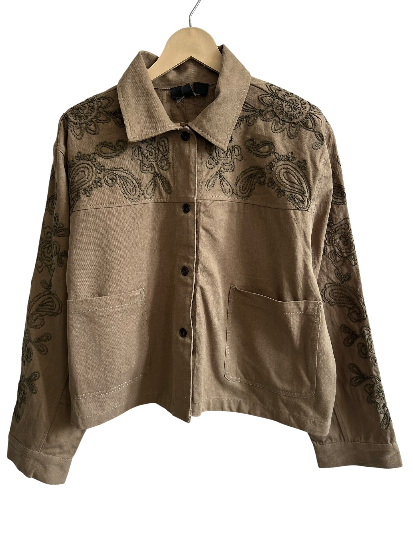 Olive Green Cotton Embroidered Jacket