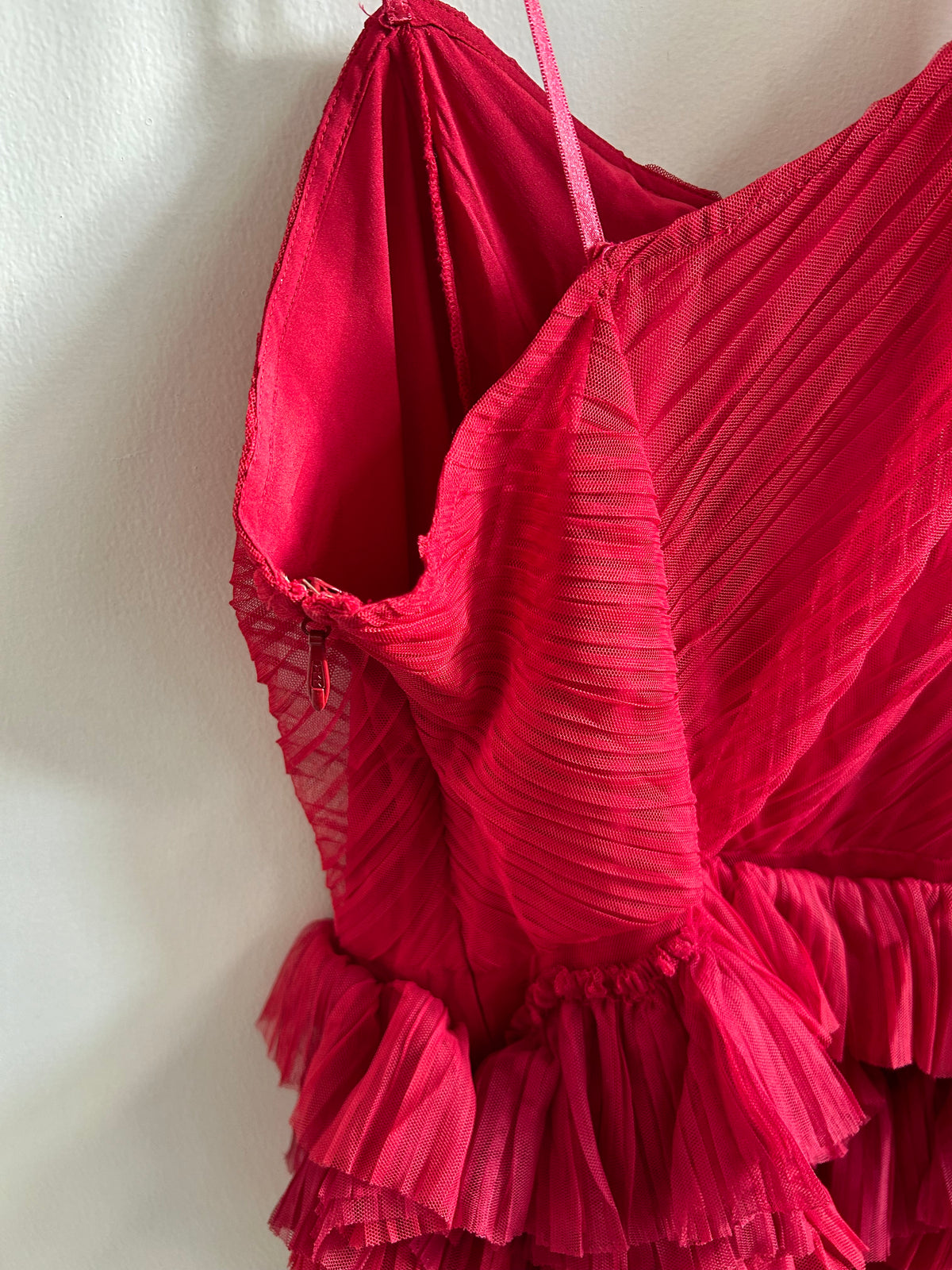 Red Floral Mesh One Shoulder Dress