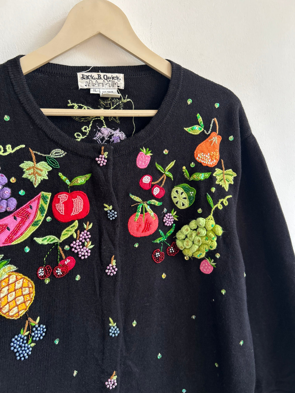 Fruit Basket Beaded Black Cardigan