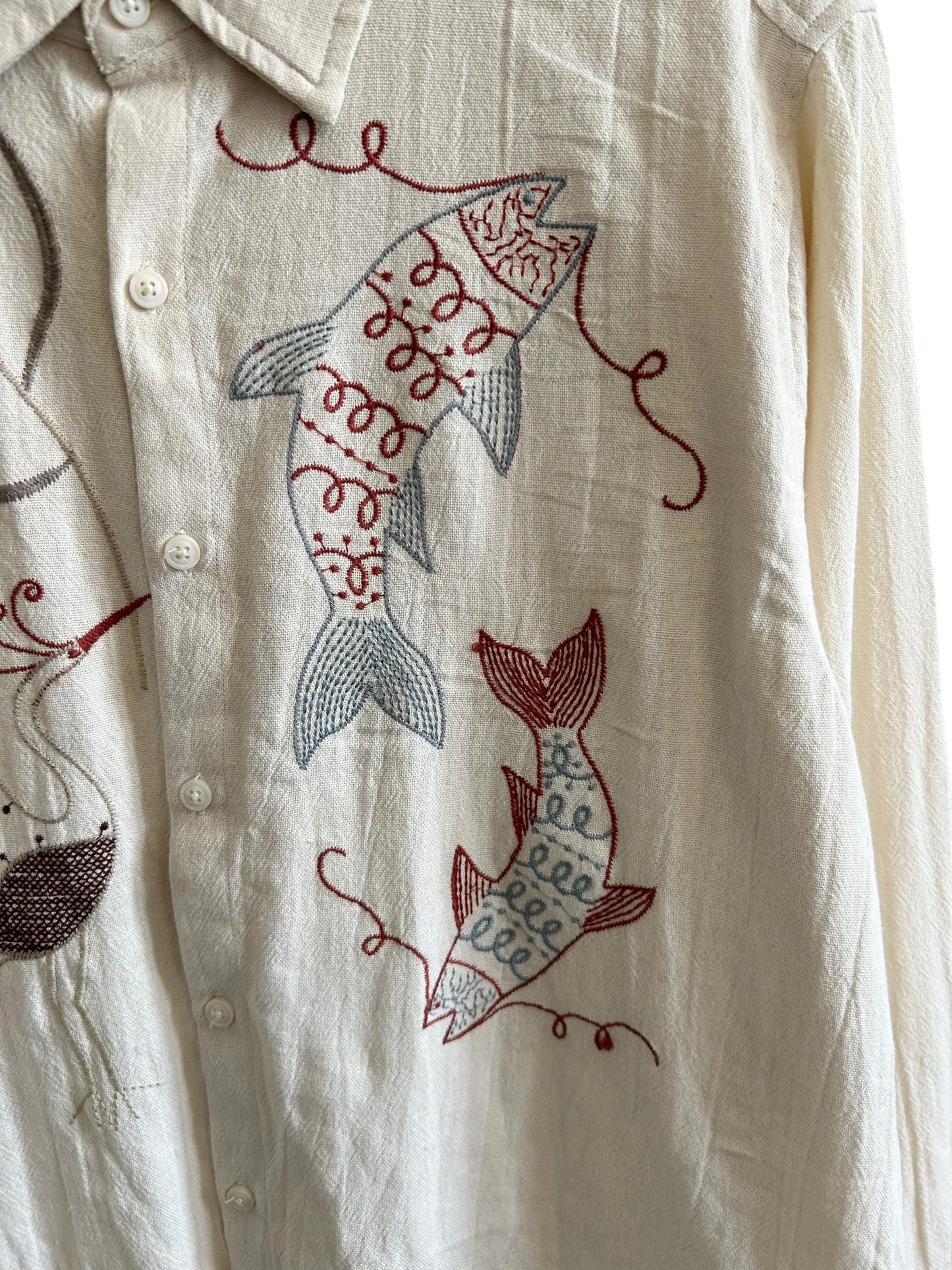 Cotton Fish Embroidered Shirt