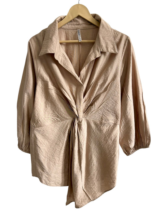 Beige Front Knot Top
