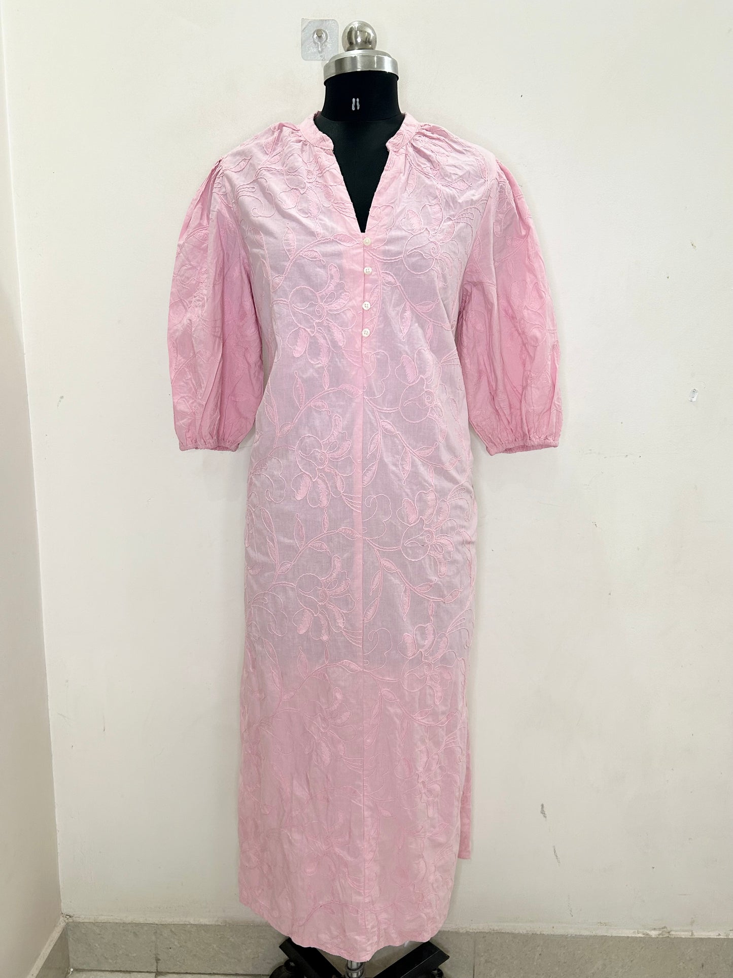 Pink Embroidered Cotton Dress