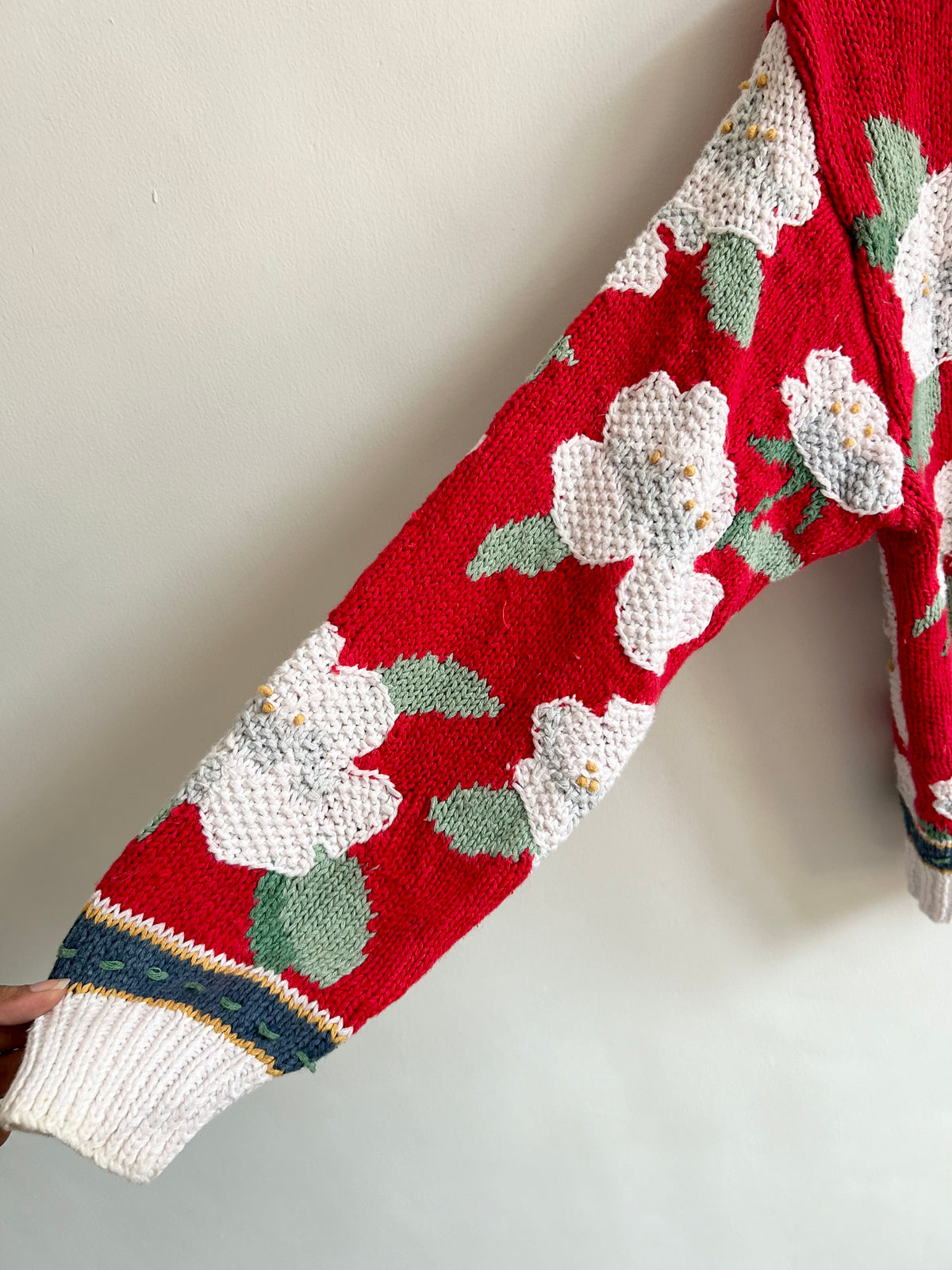 White Floral Red Cardigan