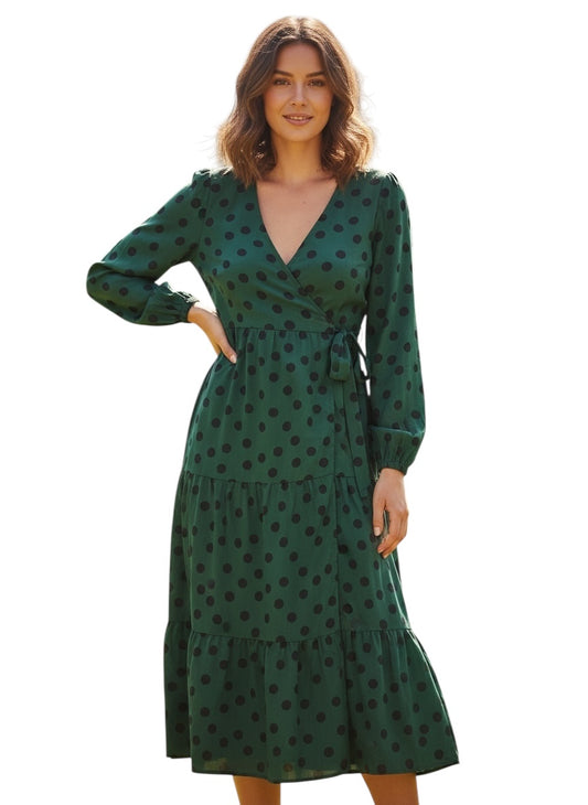 NEW LOOK Green Polka Wrap Dress