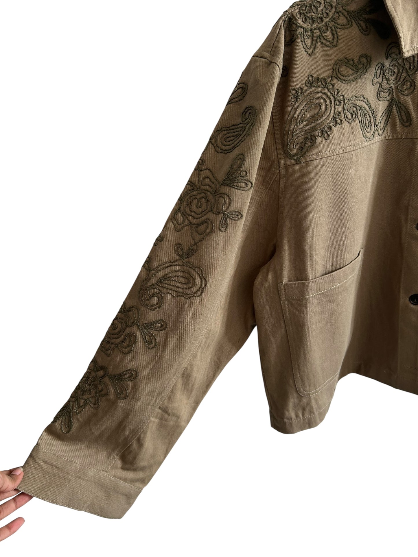 Olive Green Cotton Embroidered Jacket