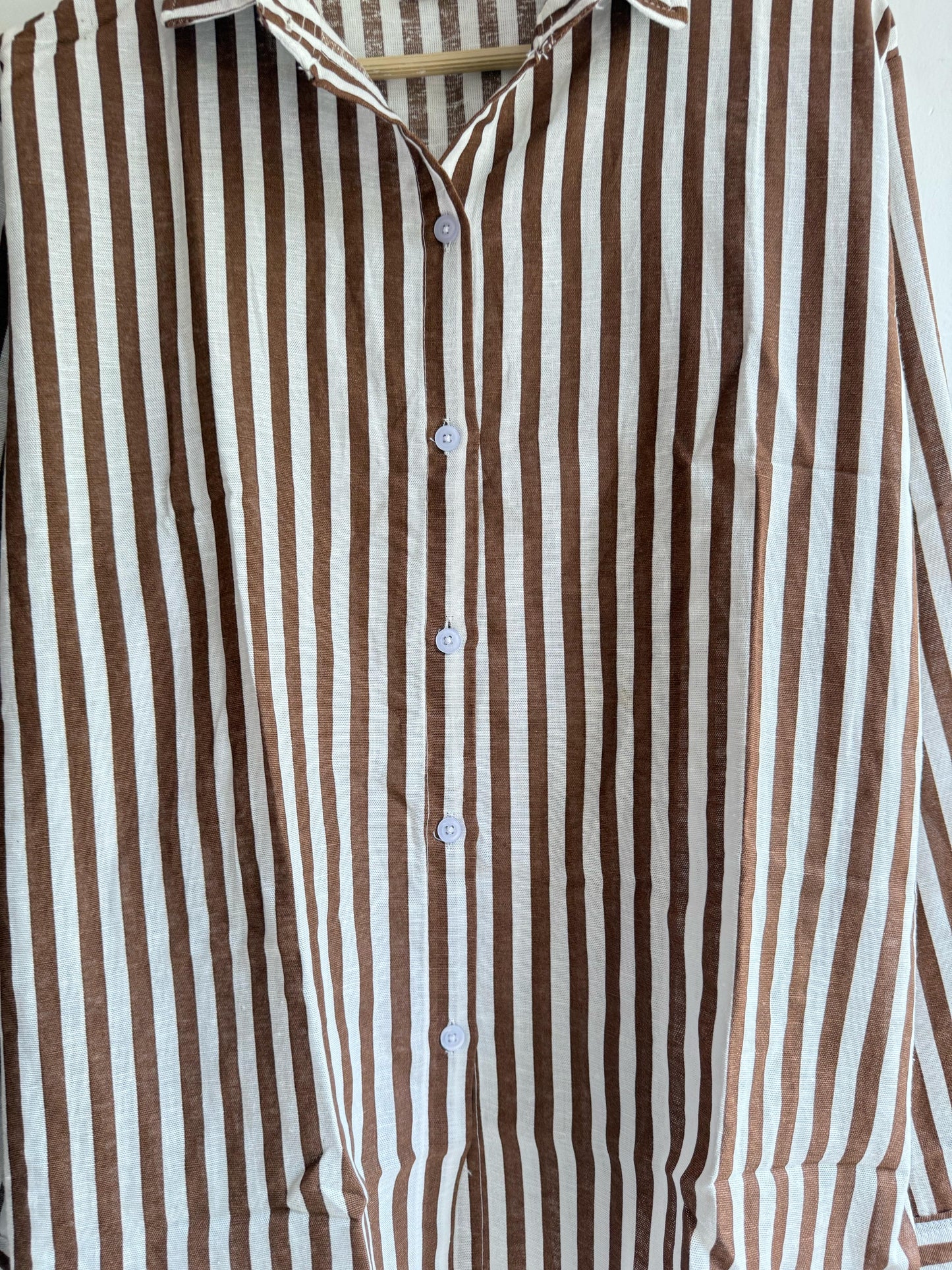 Brown Cotton Striped Shirt