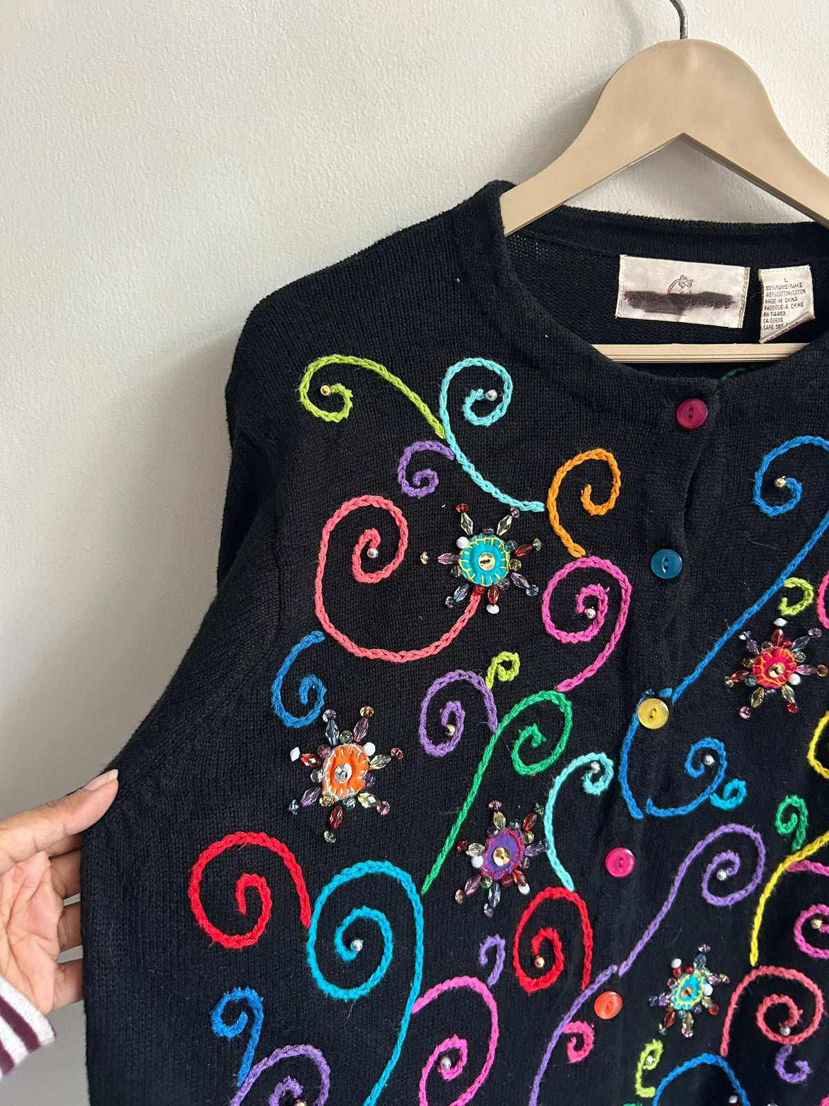 Vintage Beaded Swirl Knit Sweater