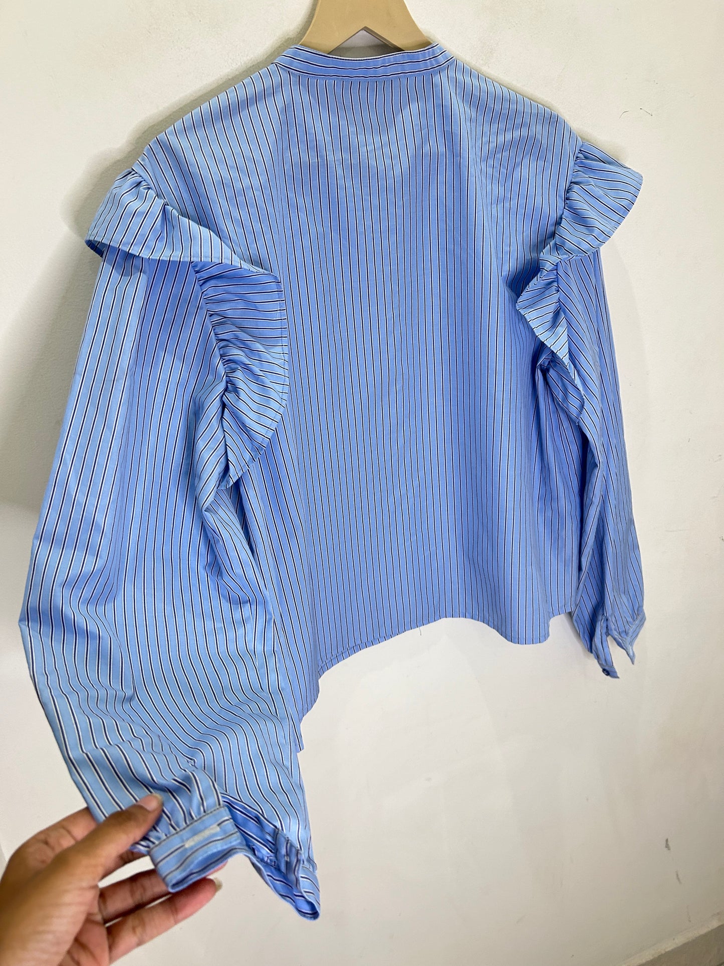 Striped Shoulder Ruffle Top