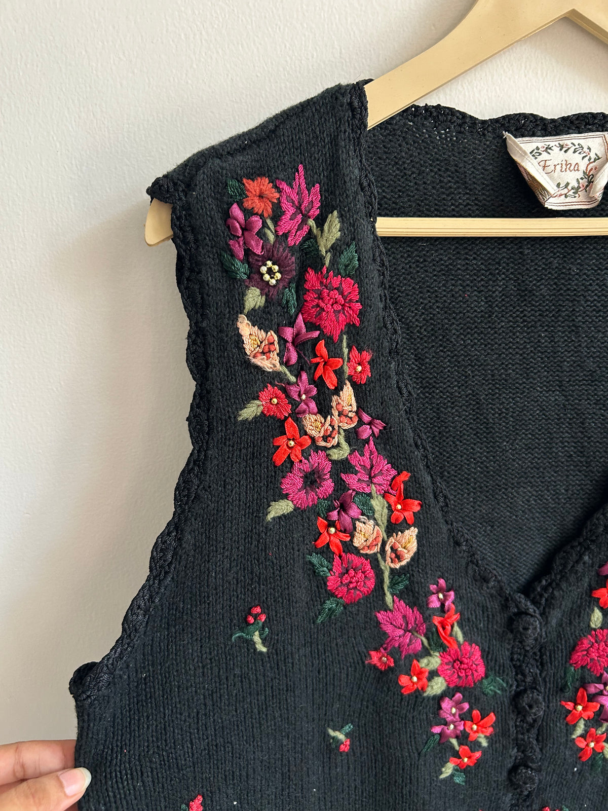 Floral Embroidered Black Vest