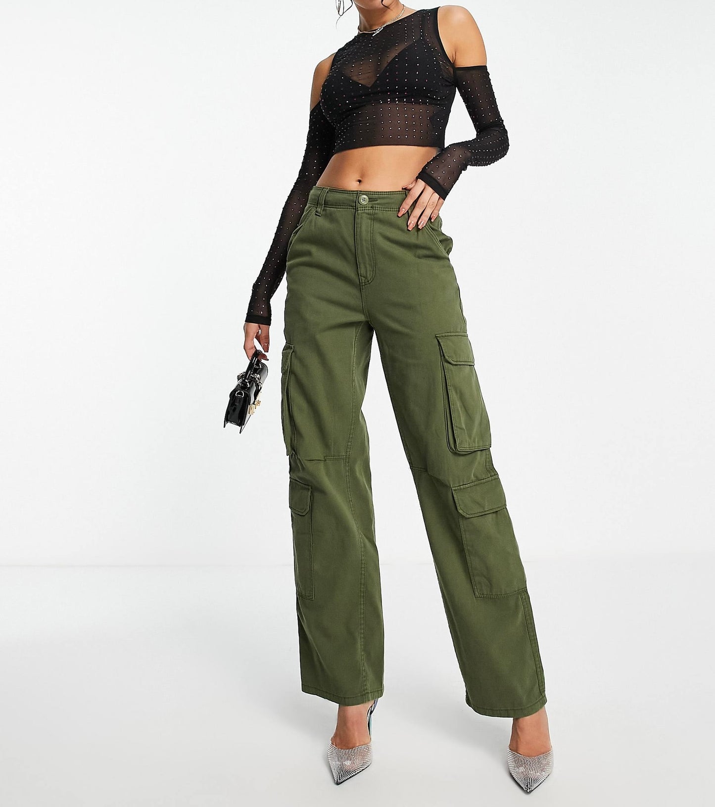 ASOS DESIGN cold shoulder top with pink crystal stud