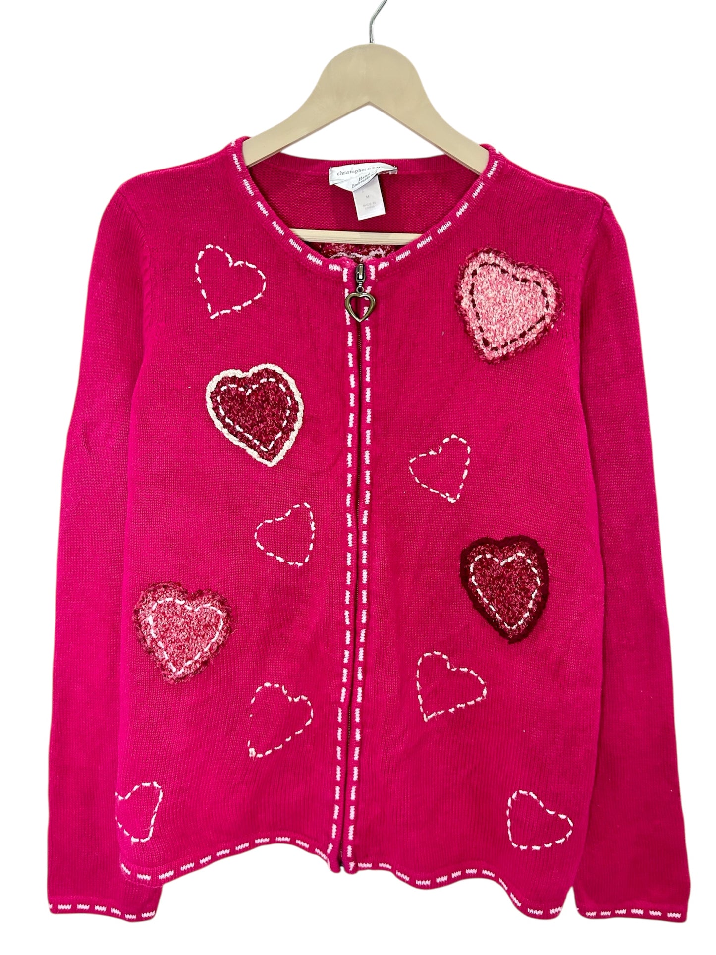 Pink Heart Zipper Cardigan