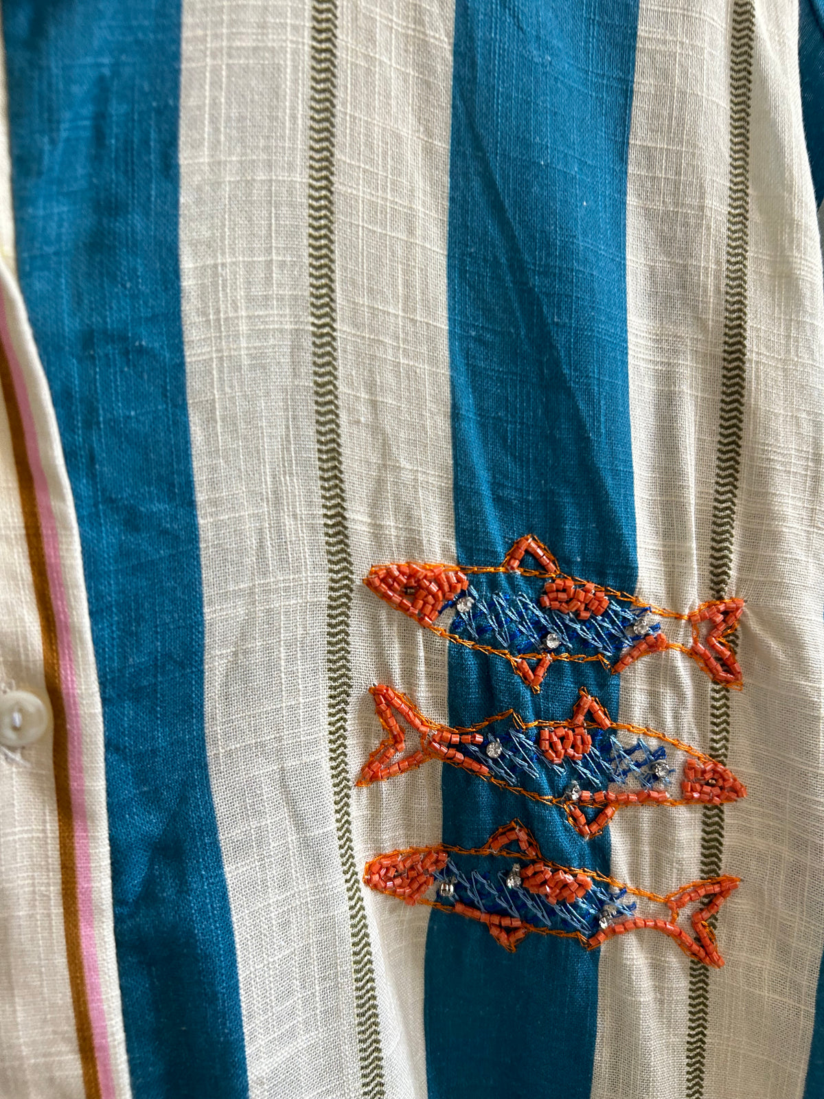 Cotton Embroidered Striped Shirt