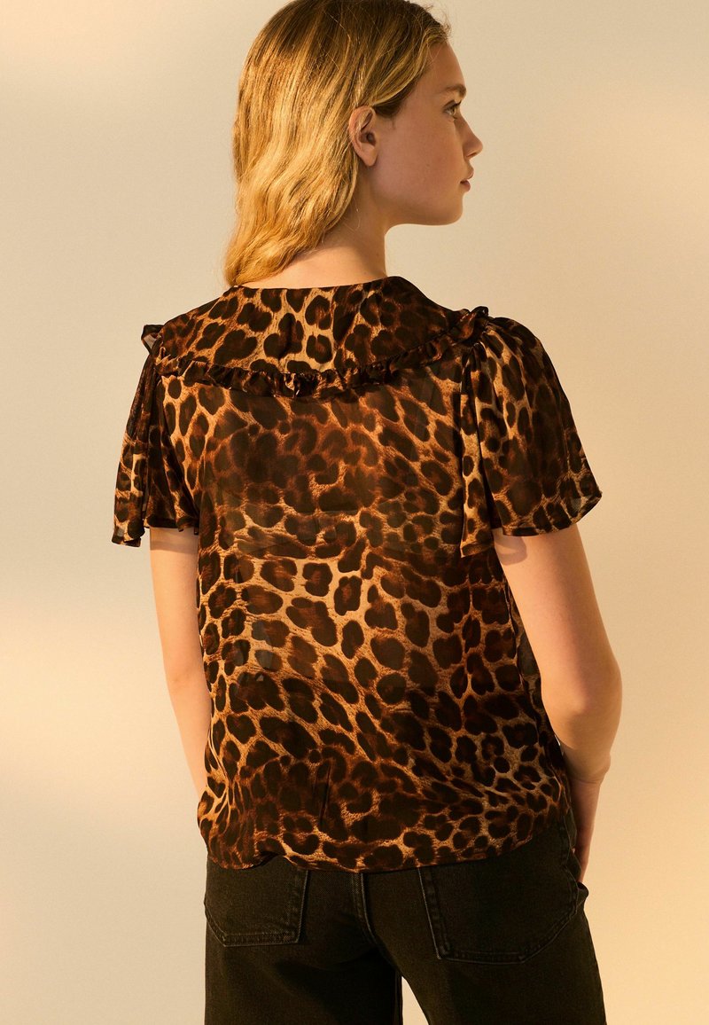 NEXT Leopard Print Peter Pan Collar Sheer Short Sleeve Blouse