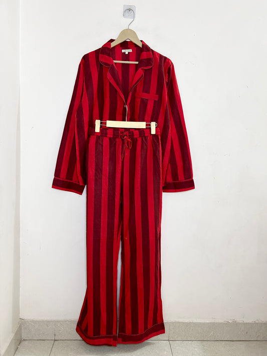 Red Striped Cotton Co-Ord Set (Have Pockets)