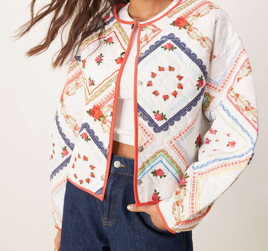 ASOS DESIGN quilted jacket with an all-over floral design