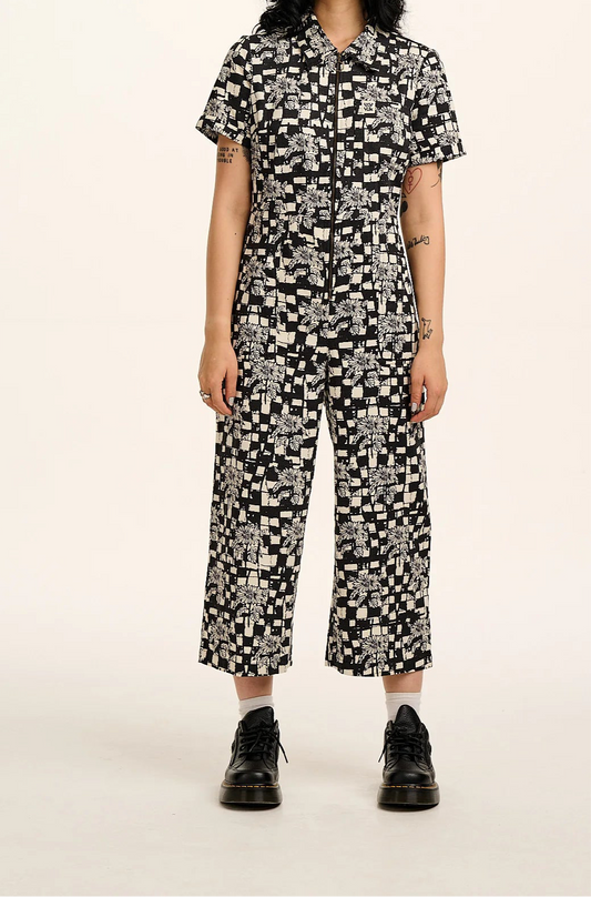 L.E. Ragan - Cotton Jumpsuit in Black & White Sunflower Check