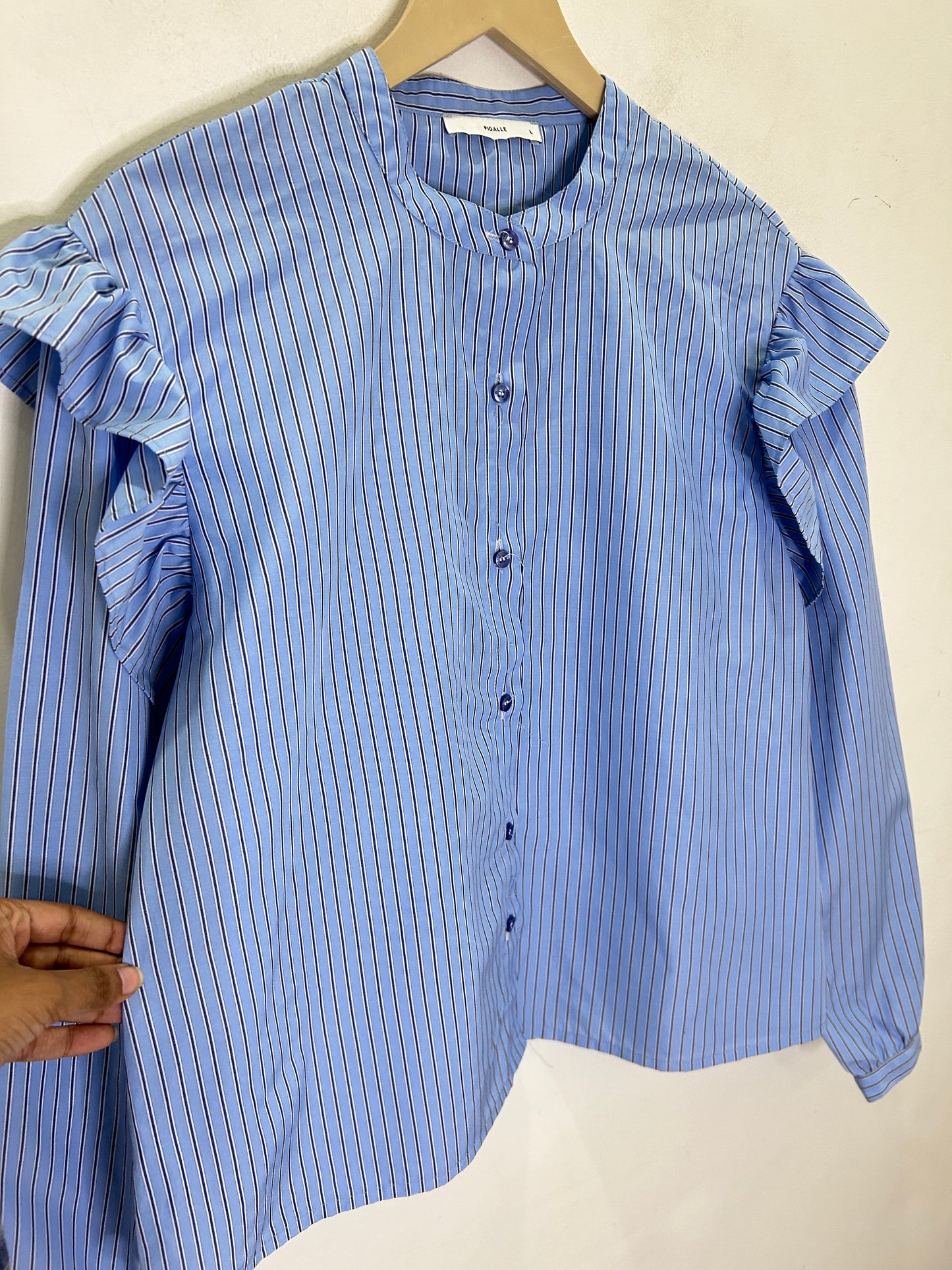 Striped Shoulder Ruffle Top