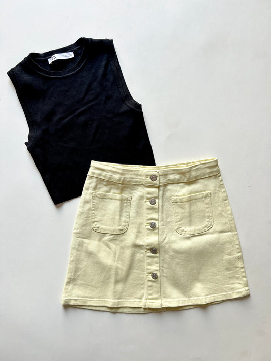 Pastel Yellow Denim Skirt Waist 26”